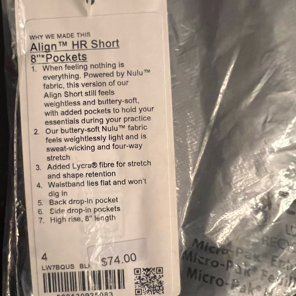 NWT lululemon Align High-Rise Short with Pockets 8" in Black Size 4 - Picture 2 of 2